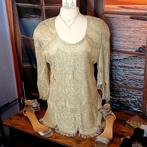 SAKS 5th AVE x damianou women's gold blouse  ✨️ holidays ✨️ LIKE NEW Firm$ - Picture 1 of 11